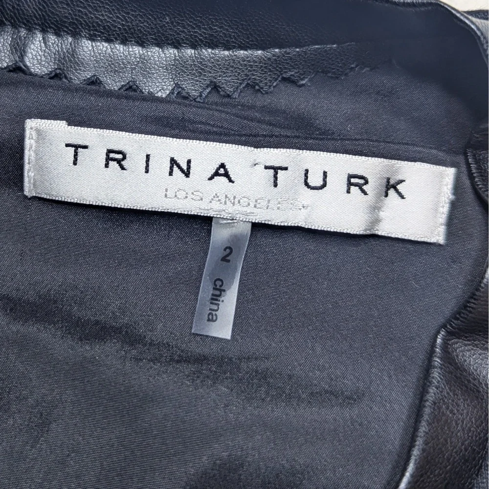 Trina Turk Black Faux Leather Trim Wide Leg Culotte Jumpsuit Size‎ 2